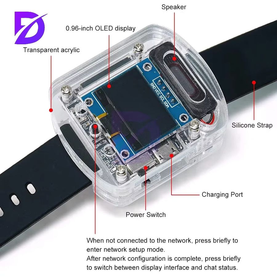diymore ESP32S3N16R8 DIY Elektronisches Uhren-Kit mit KI-Sprachsteuerung, 0,96-Zoll OLED-Bildschirm, Wi-Fi und Bluetooth, Farbe: Pink - Bild 5