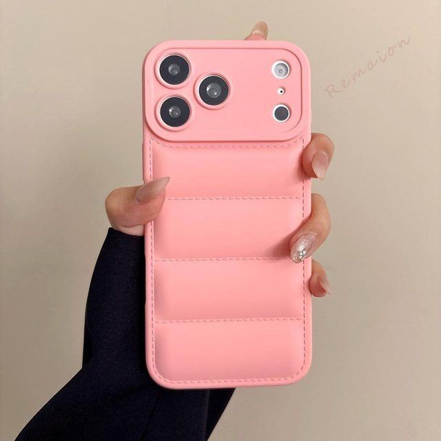 Stoßfeste Silikon Handyhülle im Daunenjacke-Design für Apple iPhone 16 17 Pro Max Air Plus in Pink - Bild 1