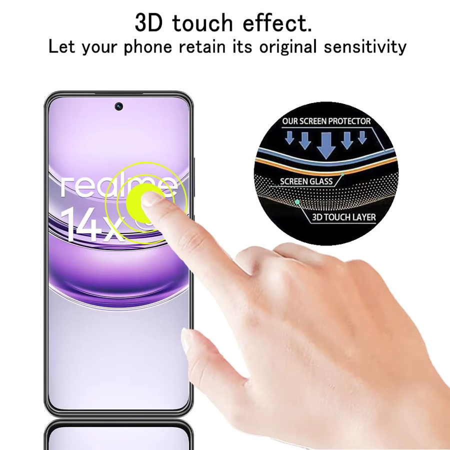 Displayschutzfolie aus gehärtetem Glas für OPPO Realme 14X 5G, transparent, HD-Kristall, 9H kratzfest - Bild 3