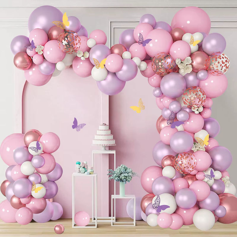 143-teiliges Latex-Ballonbogen-Set in Rosa und Mehrfarbig mit Schmetterlings-Dekoration für Geburtstage, Hochzeiten und Familienfeiern - Bild 4