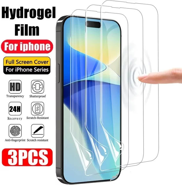 3er-Set DIXSG Hydrogel-Displayschutz Folie für iPhone 11 bis iPhone 16 Pro Max, Vollabdeckung, transparent - Bild 1