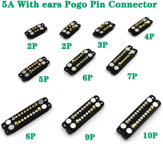 LAJQTAO Wasserdichter Magnetischer Pogo-Pin-Steckverbinder mit Befestigungslaschen, 2-Pin oder 10-Pin, 5A, Federkontakt 2,54mm, DC-Stromanschluss, Schwarz - Bild 1