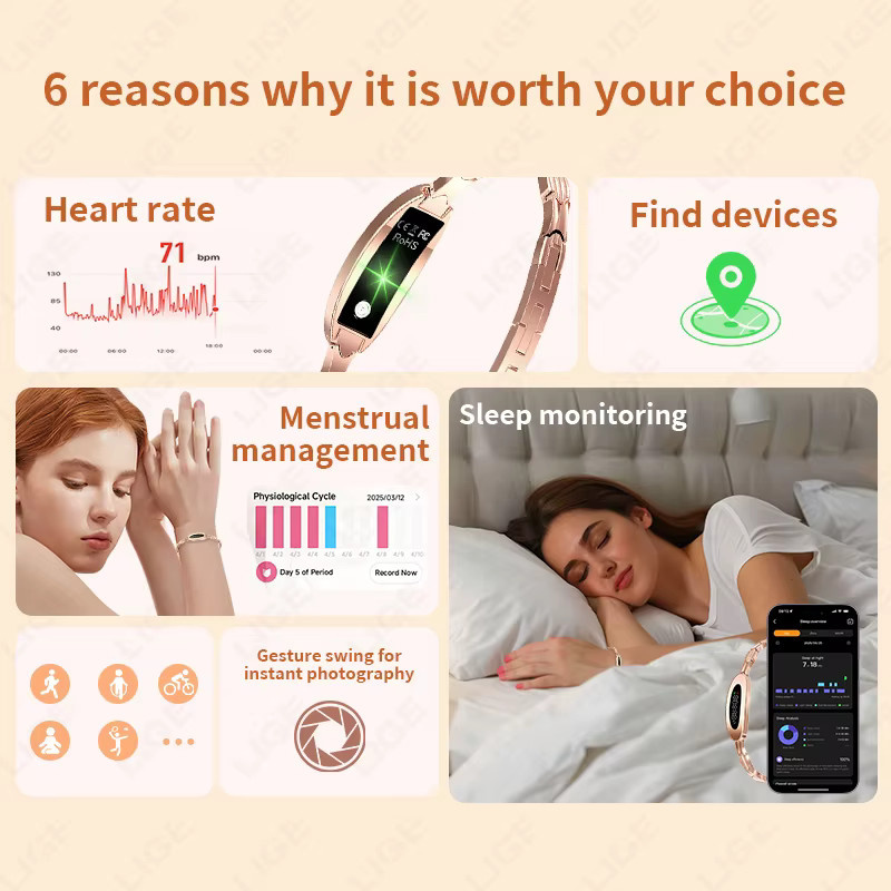LIGE Smartwatch für Damen in Gold mit Fitness-Tracker und Anruf- sowie Nachrichtenerinnerung - Bild 3