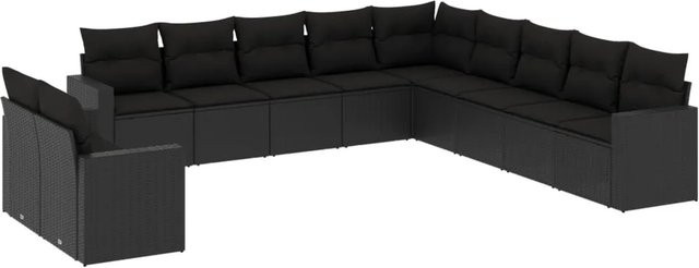 vidaXL 11-tlg Garten-Sofagarnitur aus Polyrattan in Schwarz mit Kissen und Metallrahmen - Bild 1