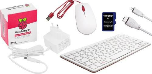 Raspberry Pi PI400DE Desktop Computer-Kit in Weiß mit 4GB RAM, 4 x 1.8GHz, inkl. Netzteil, Maus, HDMI-Kabel und Noobs OS - Bild 1