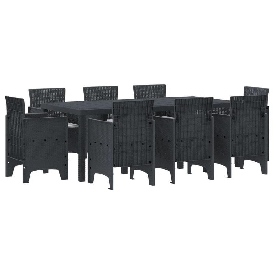 vidaXL 9-tlg Garten-Essgruppe aus Polyrattan mit Kissen in Anthrazit - Bild 2