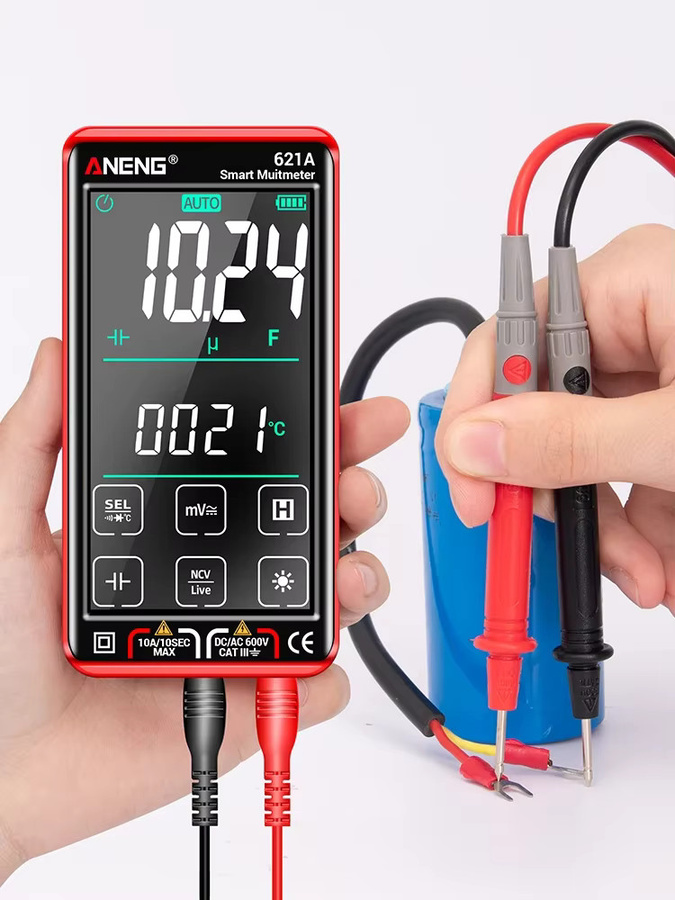 ANENG Digitales Multimeter mit Touchscreen, wiederaufladbar, 9999 Counts, Tester für AC/DC-Spannung, Strom, Kondensator und Transistor, Farbe: Rot - Bild 6