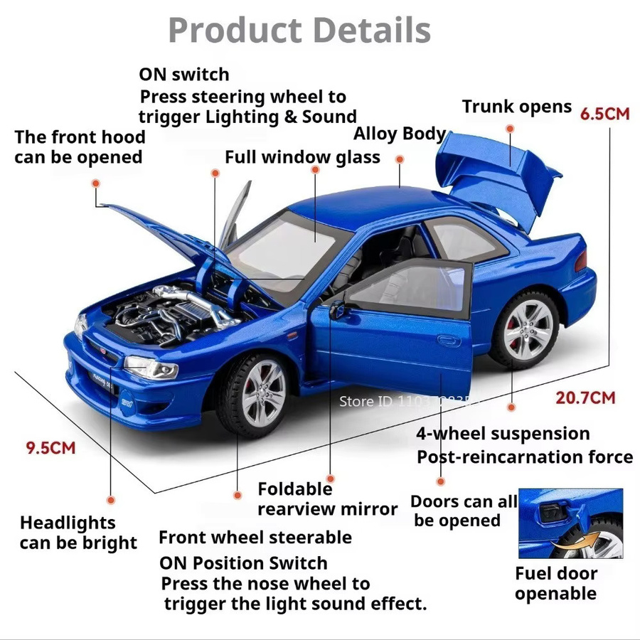 MAKEDA STI LP500S Modellauto, 1:24 Maßstab, Blau, Metall, Gummi, Rückziehfunktion - Bild 1