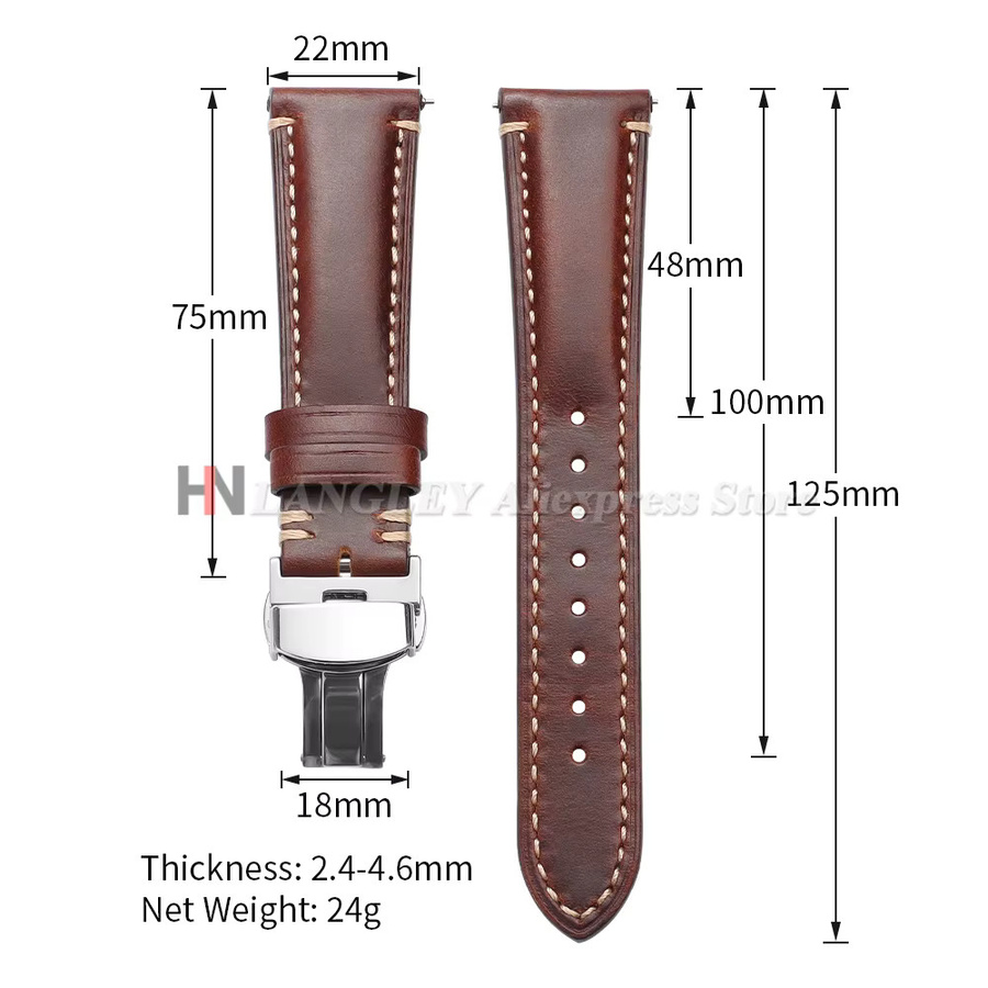 Uhrenarmband Langley, Echtleder, Schmetterlingsverschluss, Herren Damen - Bild 2