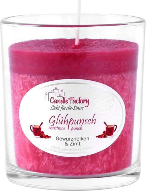 Candle Factory Duftkerze Glühpunsch Rot, Zylindrische Weihnachts-Kerze aus Wachs und Stearin, Höhe: 8,3 cm, Durchmesser: 7,3 cm - Bild 1