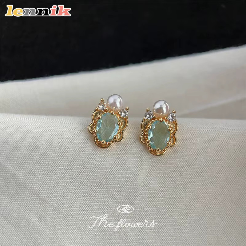 LENNIK Ohrschmuck, 14K vergoldet, Aquamarin, Zirkonia, Unisex - Bild 4