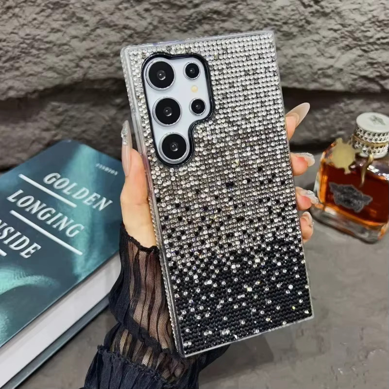 Luxuriöse Farbverlauf Handyhülle mit Volldiamant-Effekt für Samsung Galaxy S24 S25 S23 Ultra S21 S22 Plus Note 20 in Multicolour und Purple, glänzende und stoßfeste PC-Abdeckung - Bild 2