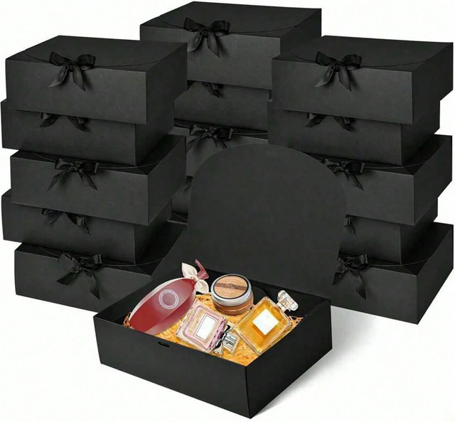 4er Set schwarze Geschenkboxen mit Deckel und Band für Brautjungfern und Trauzeugen - Bild 1
