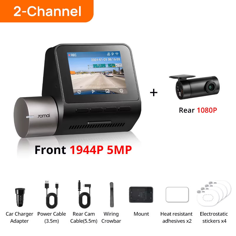 70mai Dash Cam A510 mit 1944P HDR, GPS, ADAS und 4G Konnektivität, inklusive Rückfahrkamera, Schwarz - Bild 6