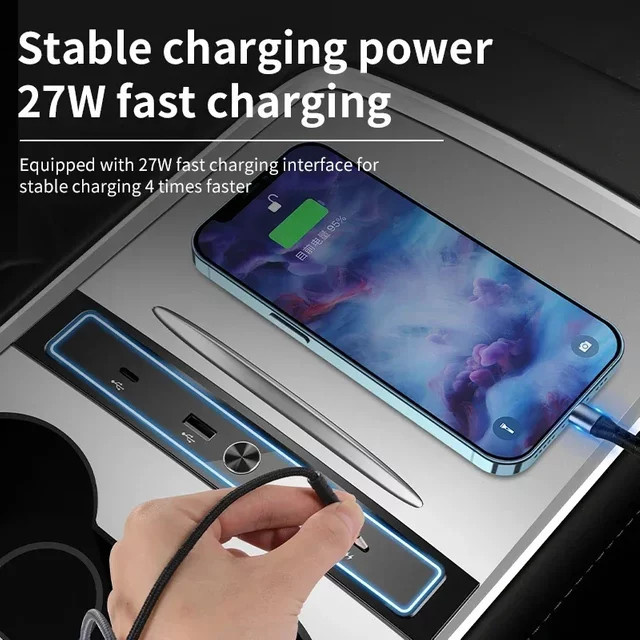 YouGallop USB Hub Docking Station Erweiterung für Tesla Modell 3 und Model Y in Schwarz als intelligente Konsole und Schnellladegerät Adapter - Bild 1