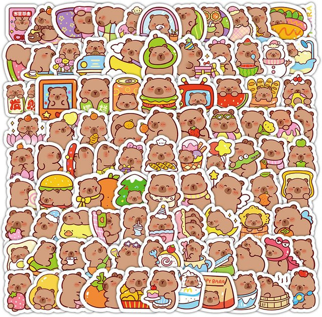 102-teiliges Capibara-Aufkleber-Set von AnimeWorlds Store in Multicolour für Tagebuch, Laptop und Geschenkverpackung - Bild 1