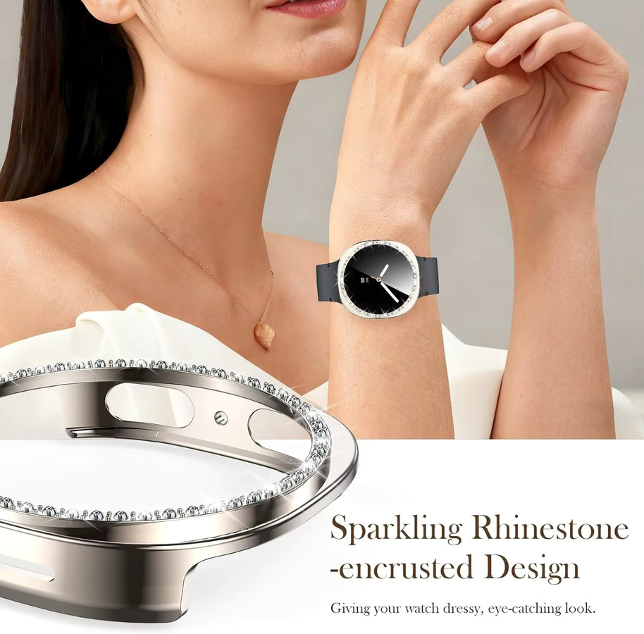 Samusak Uhrengehäuse und Schutzfolien-Set für Samsung Galaxy Watch 8, Silikon, Kristall - Bild 2