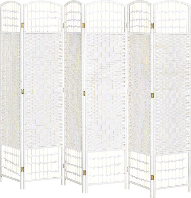 HOMCOM Innenraum-Paravent mit 6 faltbaren Paneelen aus Pappelholz und Bambus, Farbe Weiß Weizen, B: 242 cm, H: 170 cm - Bild 1