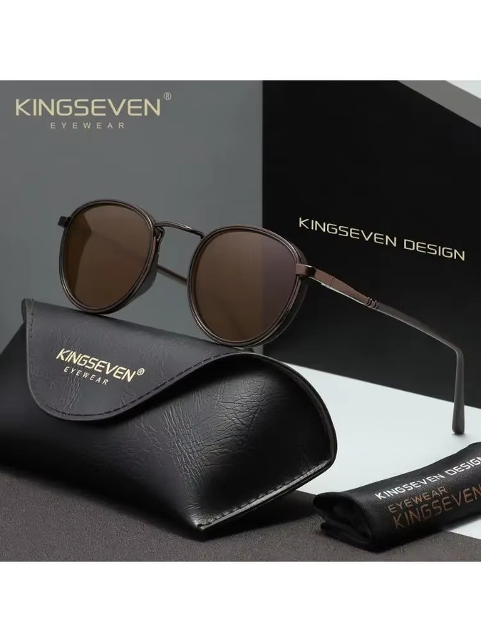 KINGSEVEN Sonnenbrille, Rund, Vollrand, Metall, Schwarz, Unisex, polarisiert - Bild 4