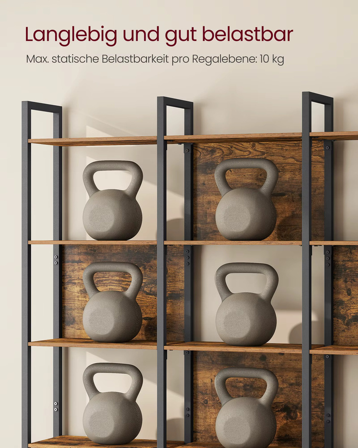 VASAGLE Bücherregal im Industrie-Design mit 5 offenen Regalebenen, Standregal aus Metall in Braun, H: 154,1 cm, B: 128,0 cm, T: 30,0 cm - Bild 4