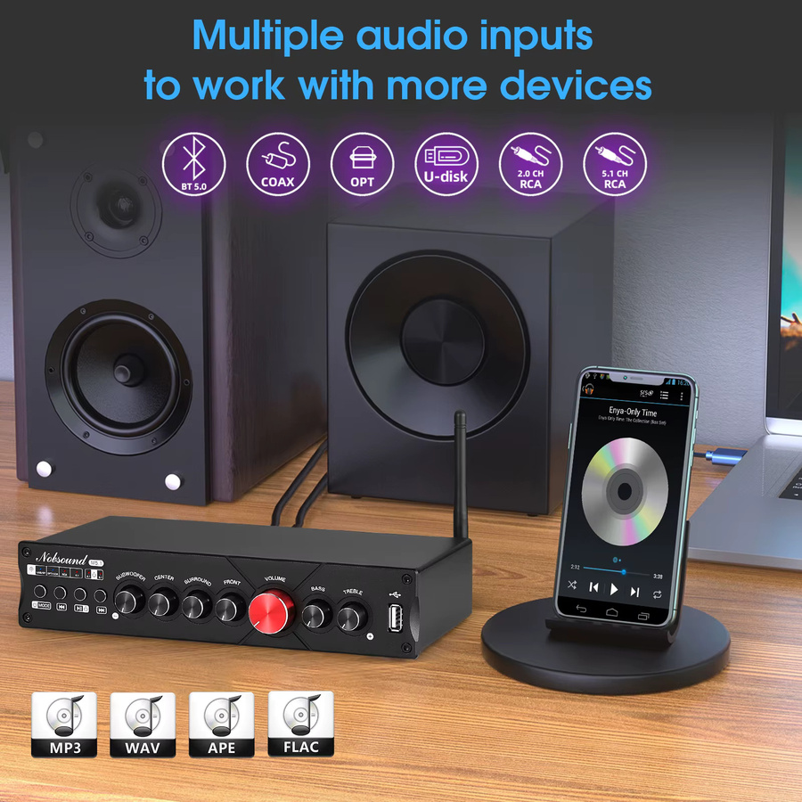 Nobsound M5.1 Digitaler Bluetooth-Empfänger 5.1-Kanal Heimkino-Verstärker mit Koaxial- und Optischem Anschluss in Schwarz - Bild 3