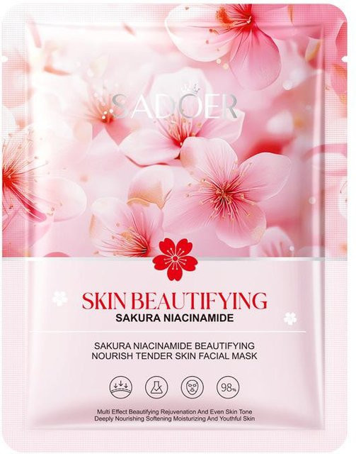 SADOER Sakura Niacinamid Maske, Kollagen, Aloe Vera, 1 Stück - Bild 1