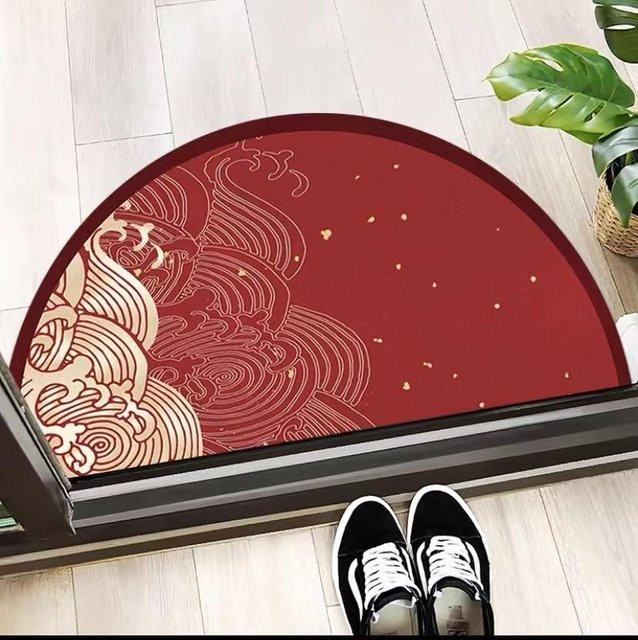 Halbrunde Fußmatte im orientalischen Design, rot, rutschfest und waschbar, B/T: 120 x 60 cm - Bild 1