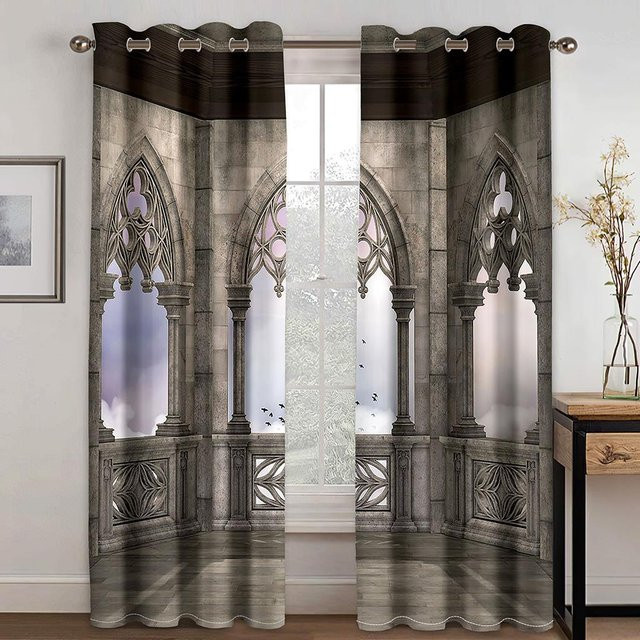 Yiran Furniture Fensterdekoration Set aus 2 semi-transparenten Vorhängen mit orientalischem Design in Grau, Breite: 60 cm, Höhe: 60 cm - Bild 1