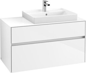 V&B Waschtischunterschrank Collaro in Weiß Glossy mit LED-Waschtisch mit B/T/H: 100 x 54,8 x 50 cm - Bild 1