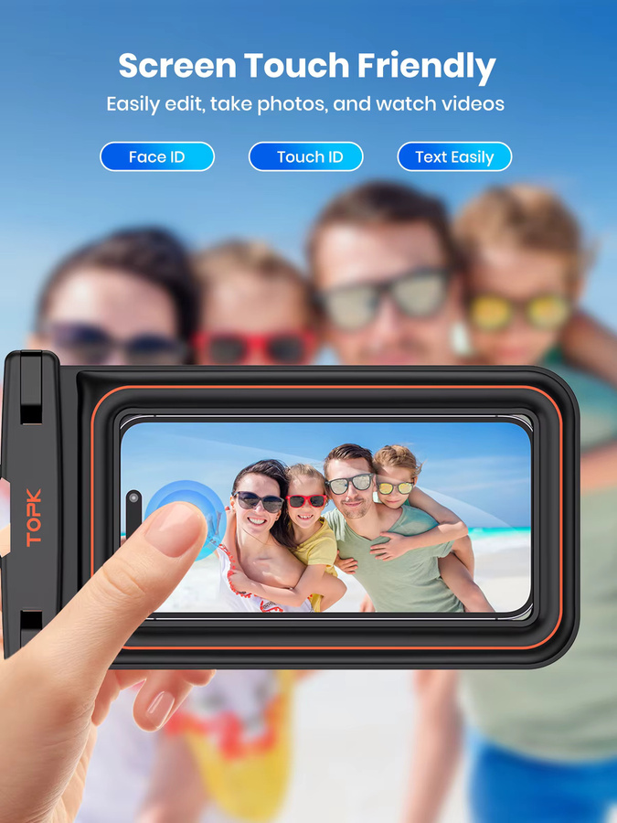 TOPK Wasserdichte Handytasche IPX8 schwimmende Trockentasche für Smartphones bis 7 Zoll in Orange und Schwarz - Bild 3