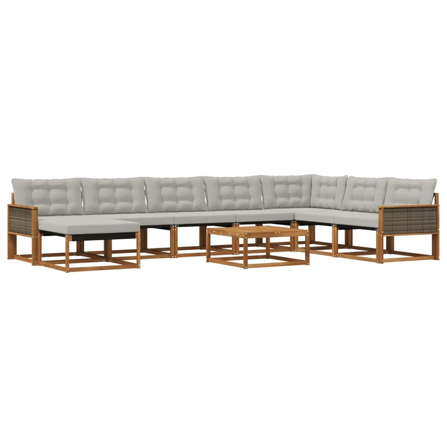 vidaXL Outdoor-Sofagarnitur aus Akazienholz und Textilene in Natur und Hellgrau mit 9 Kissen, B/T/H: 230 x 230 x 79 cm - Bild 2