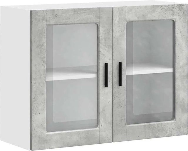 vidaXL Küchen-Hängeschrank Porto mit Glastüren in Betongrau, B/T/H: 60 x 31 x 80 cm - Bild 1