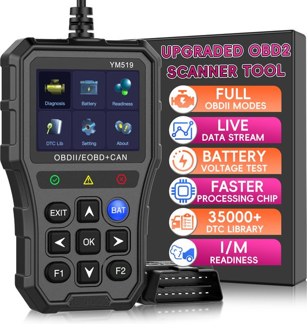RUOGINSS OBD2-Scanner Auto-Code-Leser in Schwarz zum Lesen und Löschen von DTCs sowie zur Motorfehler-Diagnose mit Datengrafik und Spannungstest - Bild 1