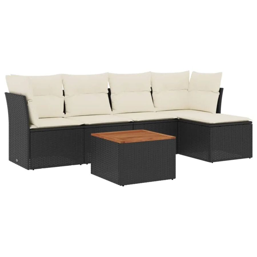 vidaXL 6-tlg Garten-Sofagarnitur aus Poly Rattan in Schwarz mit Kissen und Metallrahmen für Terrasse und Garten - Bild 2