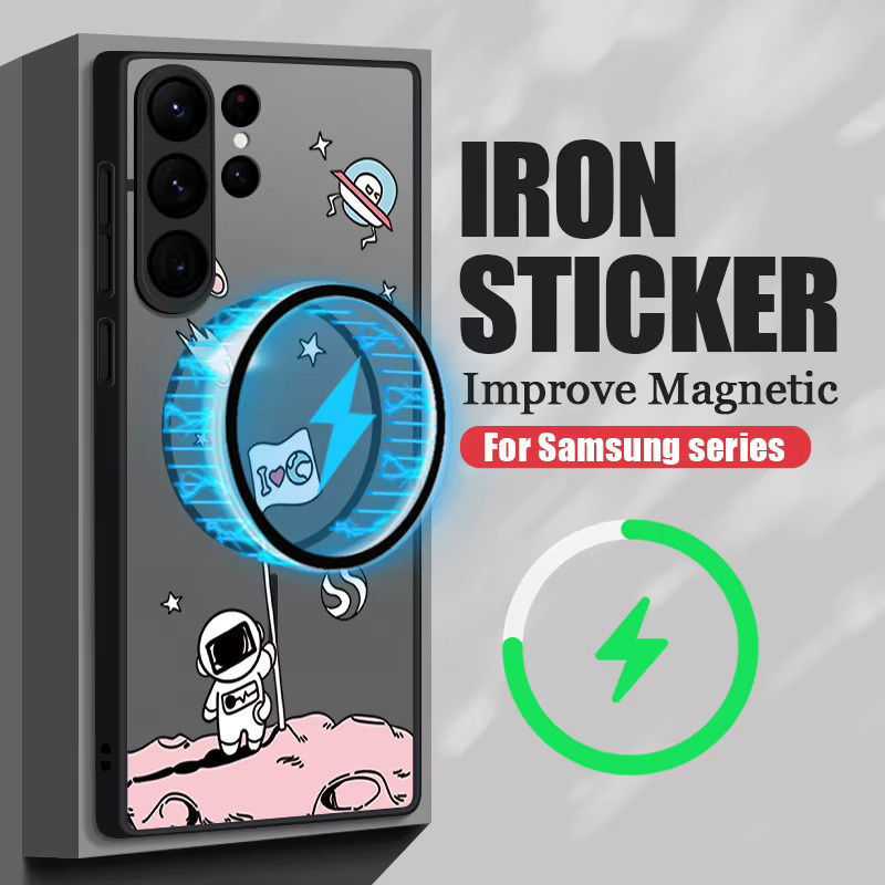 Magnetische Handyhülle mit Cartoon-Astronauten-Muster für Samsung Galaxy S26 S25 S24 S23 Ultra FE, Matte Schutzhülle mit MagSafe Kompatibilität, Schwarz - Bild 2