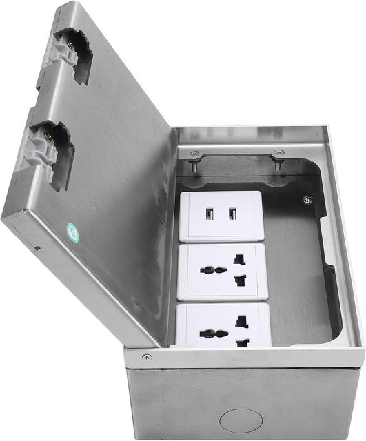 Aimo Bodeneinbaudose aus Edelstahl in Silber mit 2 Steckdosen und 2 USB-Anschlüssen (16A, 4000W) - Bild 1