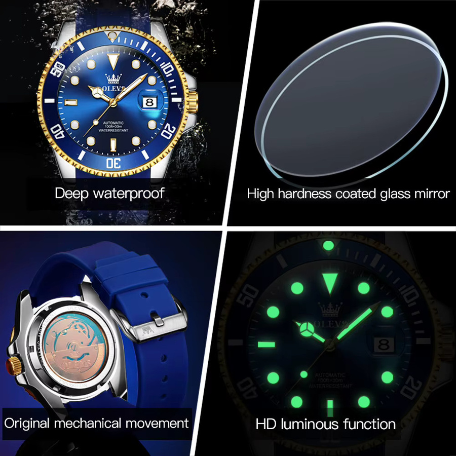 OLEVS Armbanduhr Automatik, Edelstahl, Blau, Herren - Bild 4
