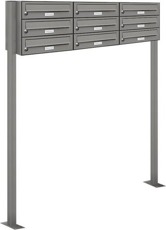 AL Briefkasten-System für 9 Parteien, freistehend, grau, B/H/T: 122,9 x 150 x 27,5 cm - Bild 1