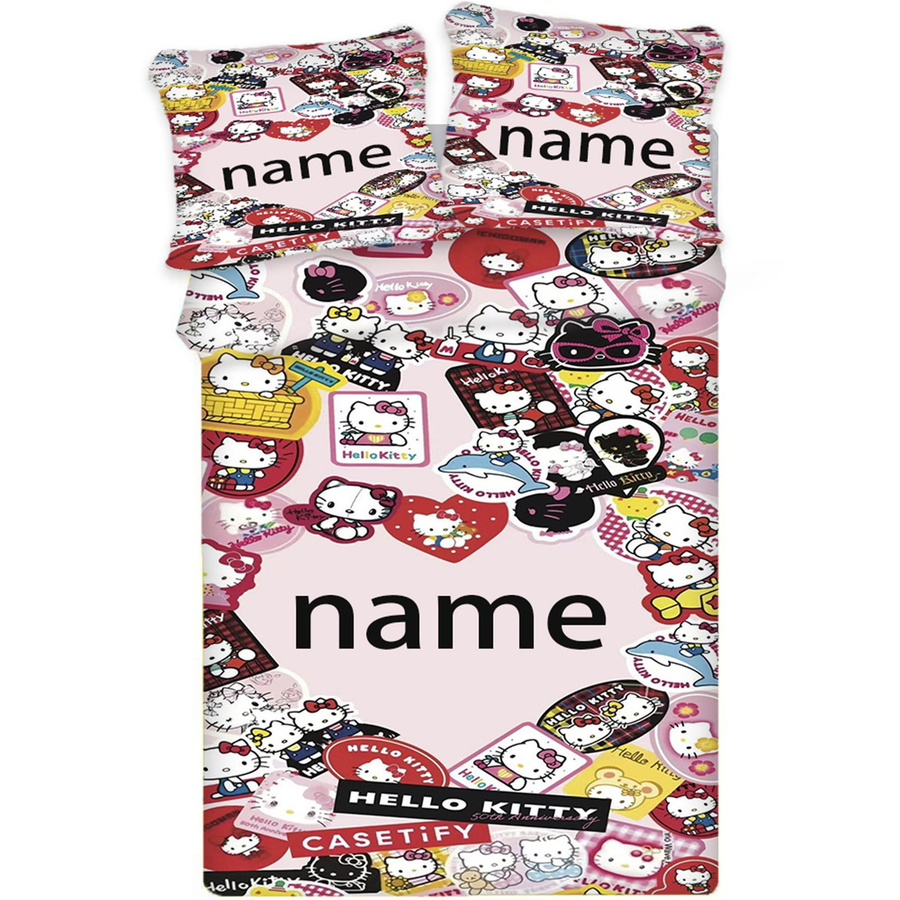 Personalisierte Hello Kitty Bettwäsche aus Mikrofaser mit eigenem Namen, 3-teiliges Set, Farbe: Pink, B/H: 135 x 200 cm - Bild 2