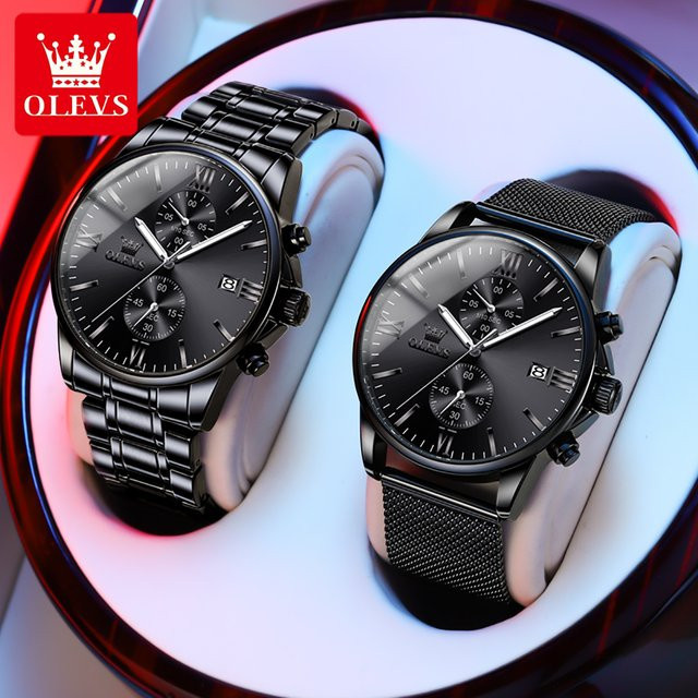 OLEVS Armbanduhr Quarz, Edelstahl, Schwarz, Herren - Bild 1