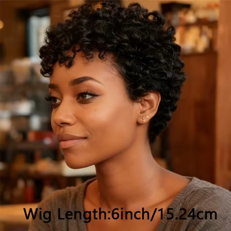 OYM HAIR Afro-Echthaar-Perücke, kurze Pixie-Schnitt-Perücke, Damen - Bild 2