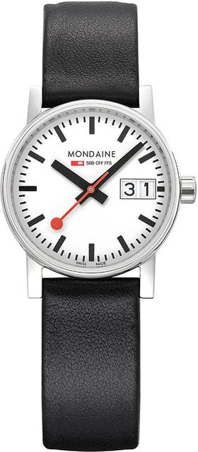 Mondaine Damenuhr Evo2, Quarz, Edelstahl, 30 mm, Leder, Weiß, 3 ATM - Bild 1