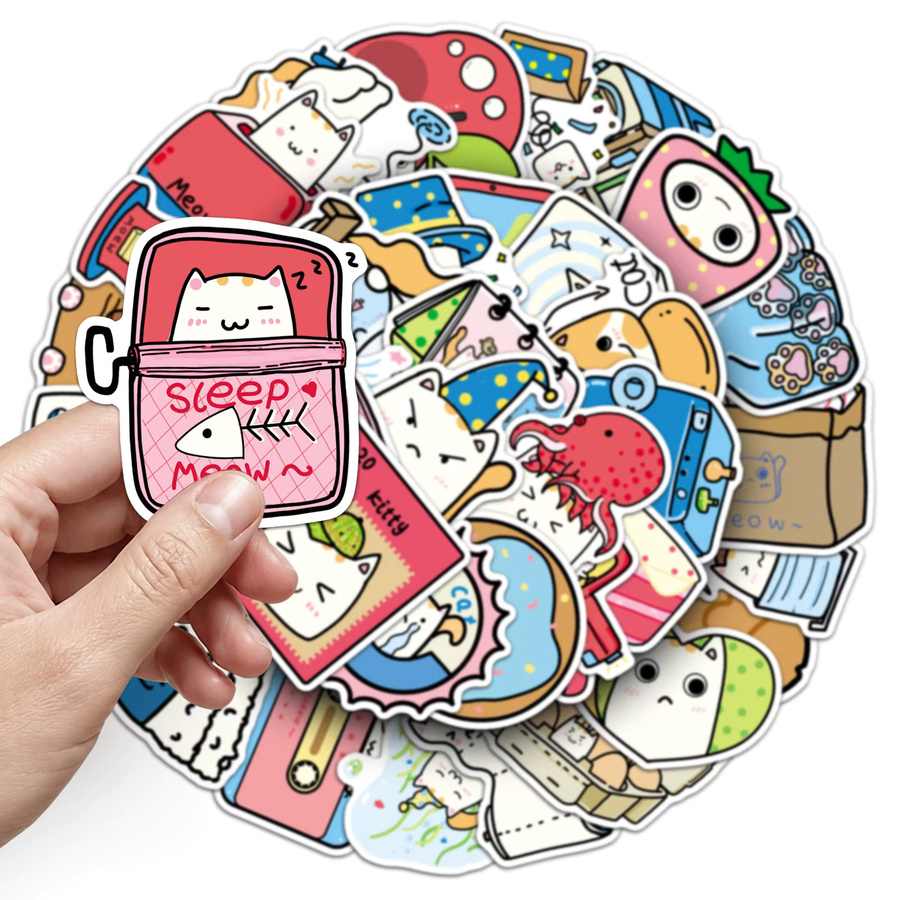 50 Stück Cartoon-Kätzchen-Aufkleber in Multicolour, handgezeichnete Katzenfiguren als wasserfeste Dekoration für deine Schreibwaren und Notizbücher - Bild 2