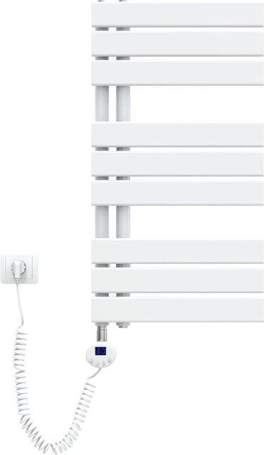 Emke Elektrischer Handtuchheizkörper mit Thermostat und Timer, Weiß, B: 40 cm, H: 76 cm, 400W - Bild 1