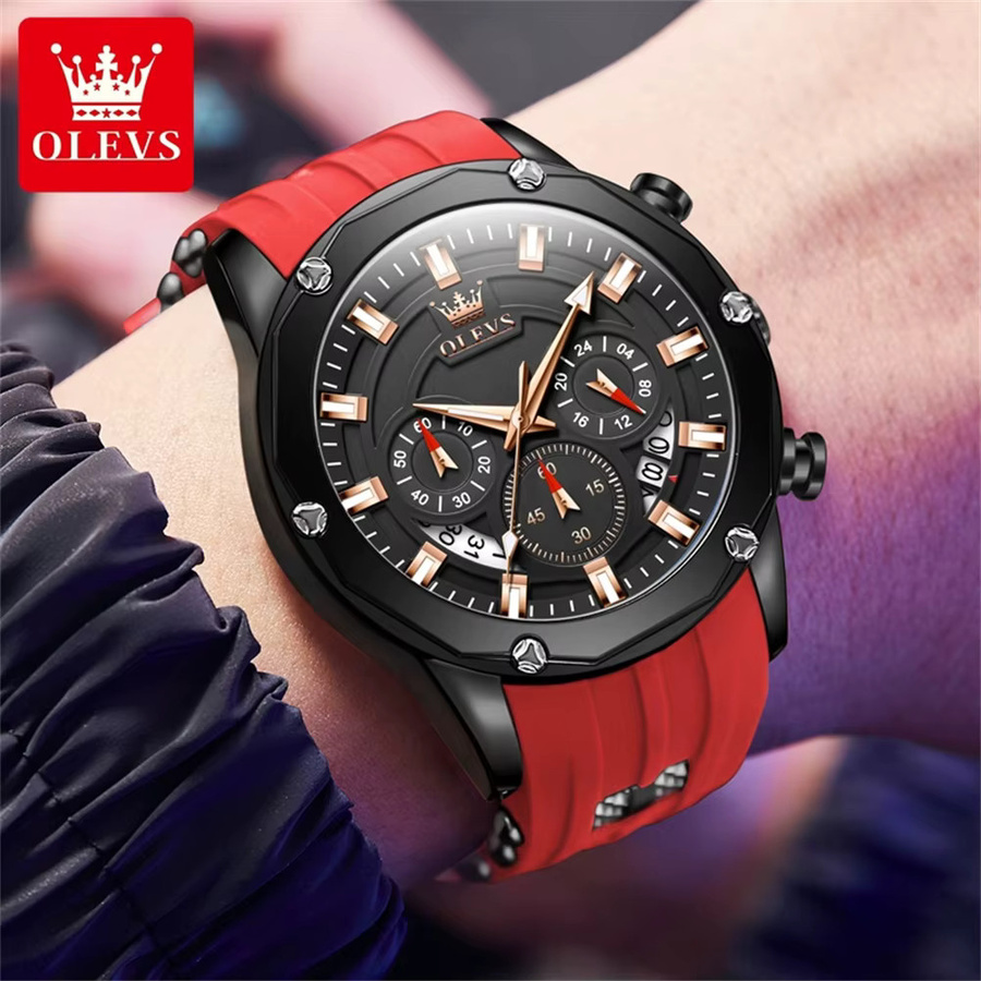 OELVS Chronograph, Quarz, Silikonarmband, Schwarz, Herren - Bild 3