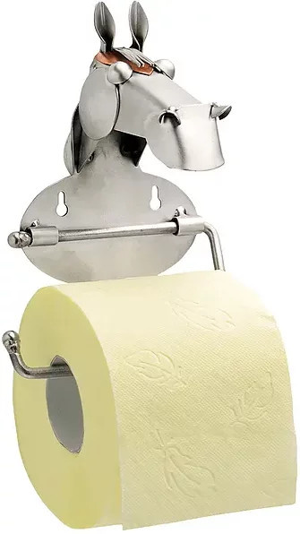 Hinz und Kunst Toilettenpapierhalter Schraubenmännchen mit Pferdekopf aus Metall in Silber, Wandmontage - Bild 1