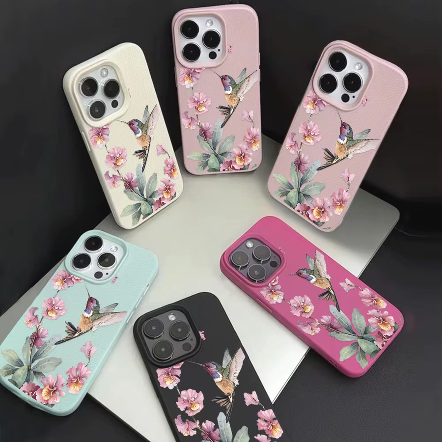 Handyhülle mit Kolibri-Orchideen-Druck im Vintage-Blumenmuster für Apple iPhone 11 bis iPhone 17 Pro Max, Mehrfarbig/Pink - Bild 4