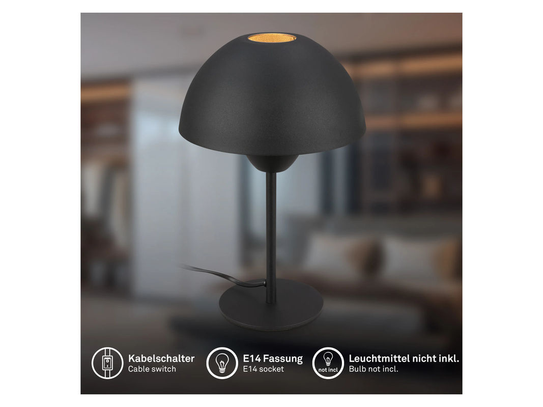 Briloner Tischleuchte modern in Schwarz mit E14 Fassung und Kabelschalter - Bild 4