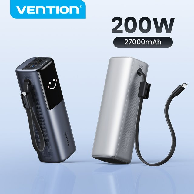 Vention Powerbank 27000mAh mit 200W PD Schnellladegerät in Silber für MacBook, Laptop und Smartphone - Bild 1