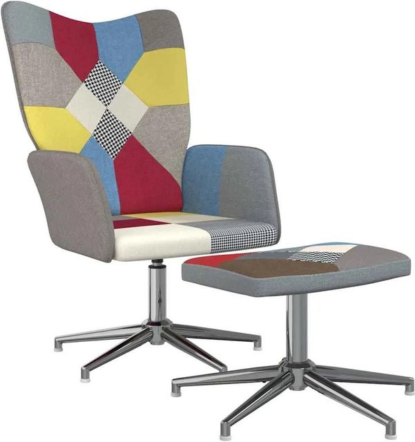 vidaXL Relaxsessel mit Hocker in Patchwork-Optik, grau/mehrfarbig, 360 Grad drehbar - Bild 1